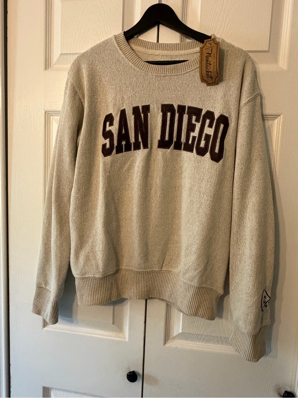 San Diego Crewneck Sweatshirt in Cream with Maroon Lettering